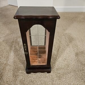 Wood Finish Mirrored Jewelry Cabinet